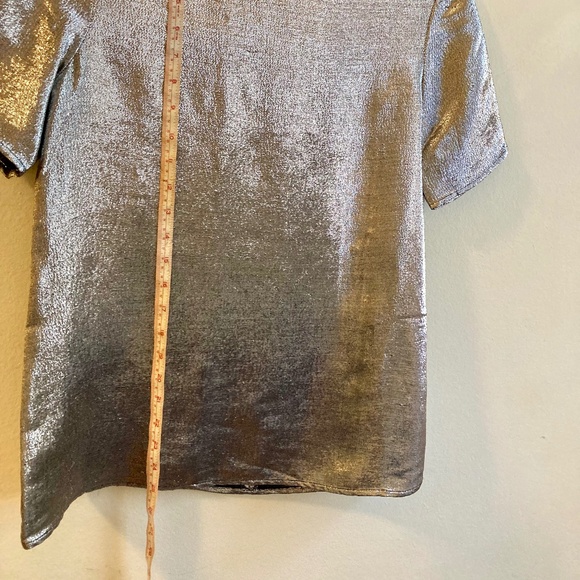 Topshop Metallic Silver Blouse, Corpcore, Sparkle & Shine, Fun, Size 4 - Picture 6 of 9